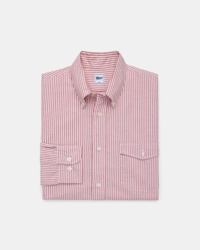 Petite Cut Non Restrictive Fit Red Zephyr Oxford Striped Shirt - Trim Fit