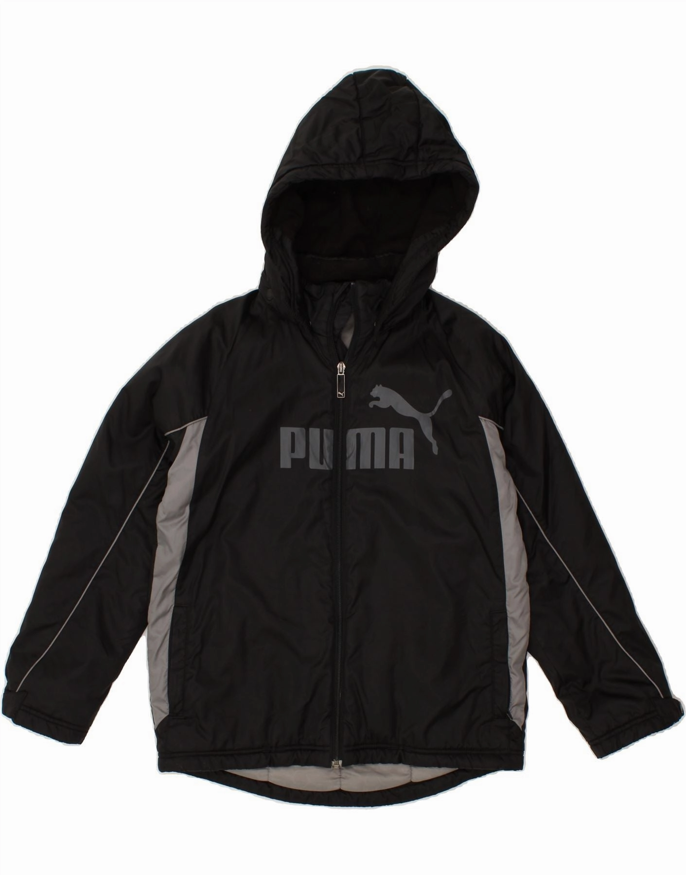 PUMA Boys Hooded Graphic Windbreaker Jacket 11-12 Years Black Colourblock Wind Chill