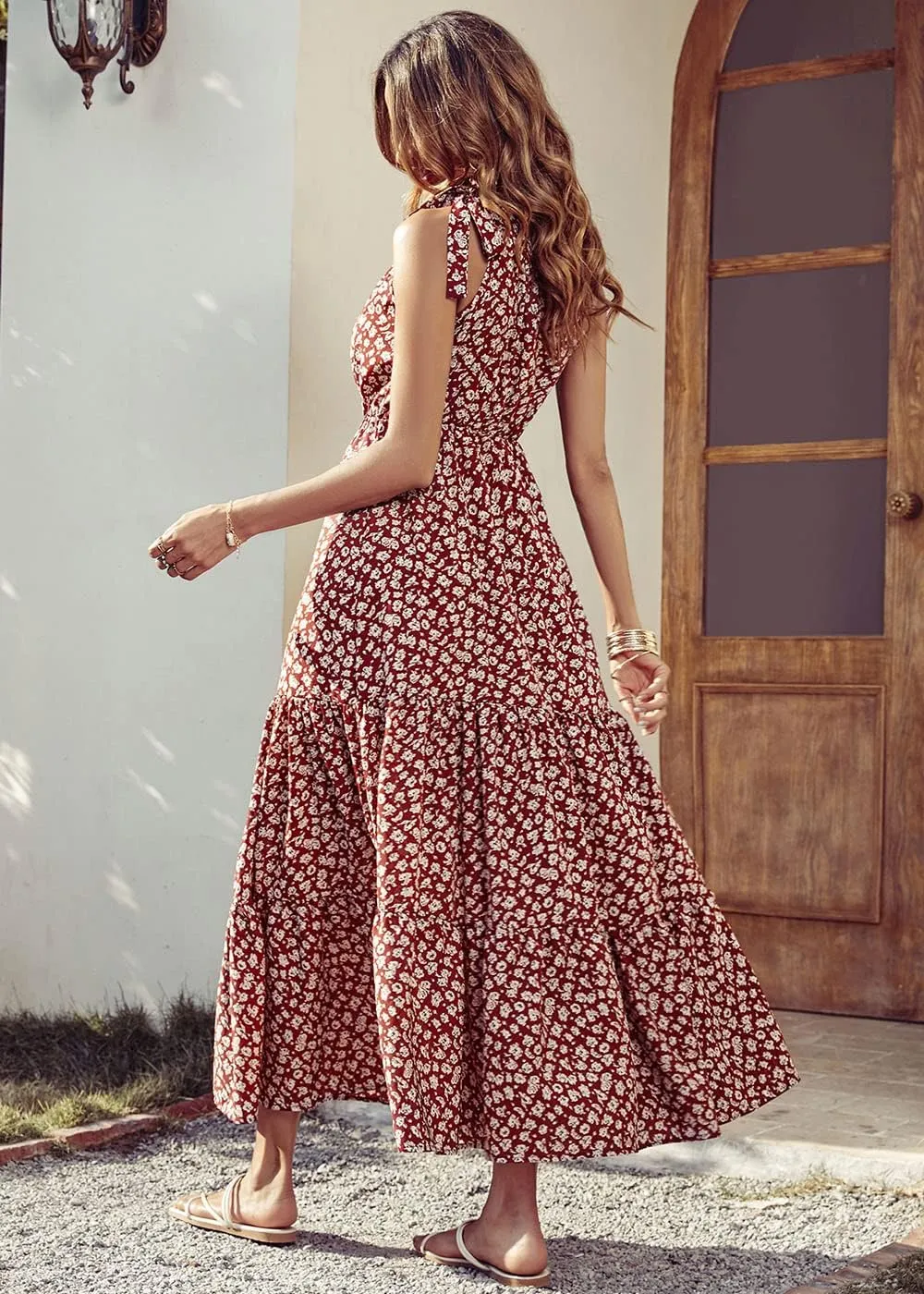 PRETTYGARDEN Women's Summer Floral One Shoulder Maxi Dress Knot Ruffle Boho Beach Vacation Wedding Guest Long Dresses