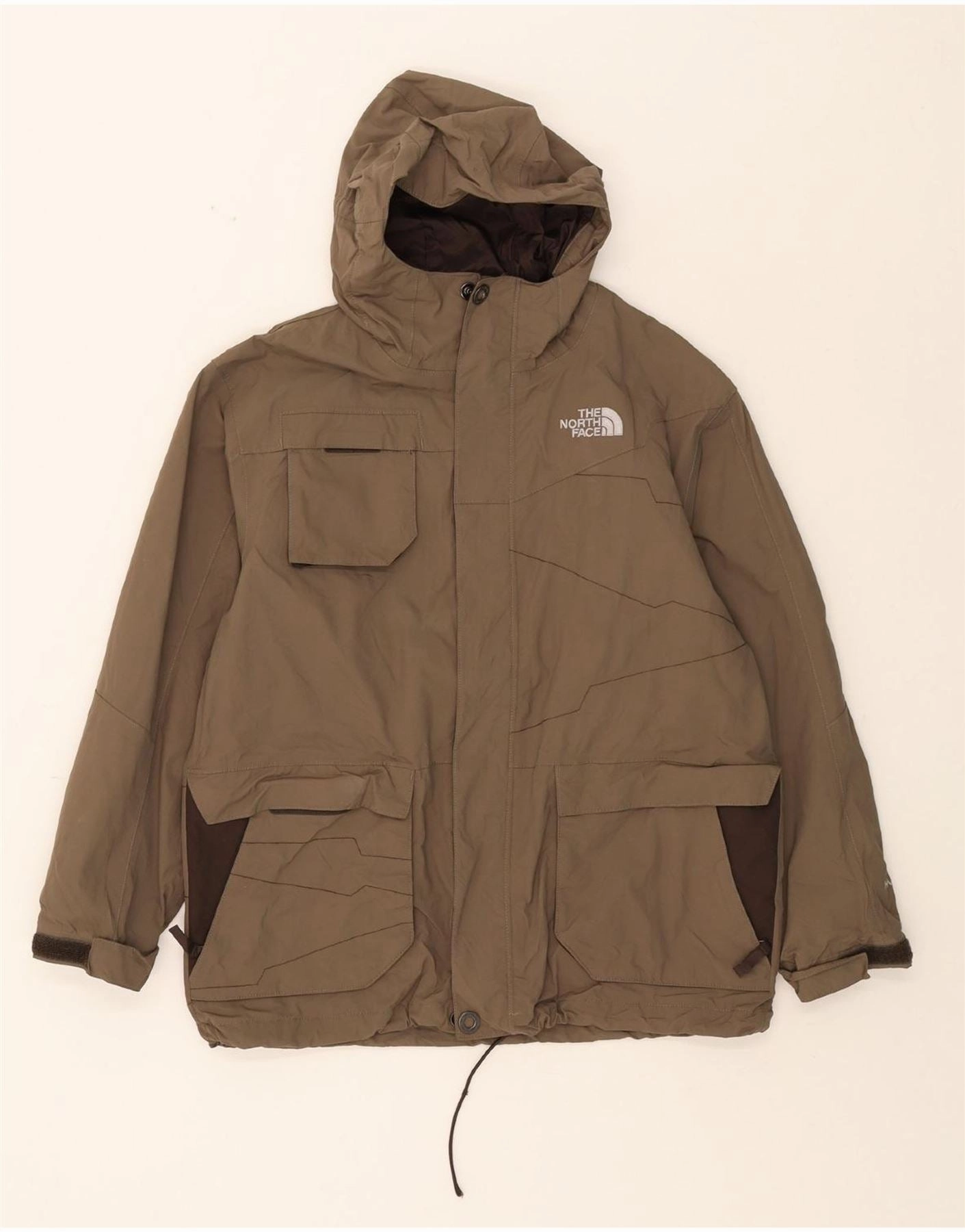 THE NORTH FACE Boys Hooded Rain Jacket 14-15 Years Large  Brown Polyester Sleek Layer Jog