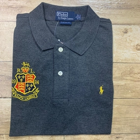 PRL 1924 Badge Small Pony Polo | Grey Smooth Neckline