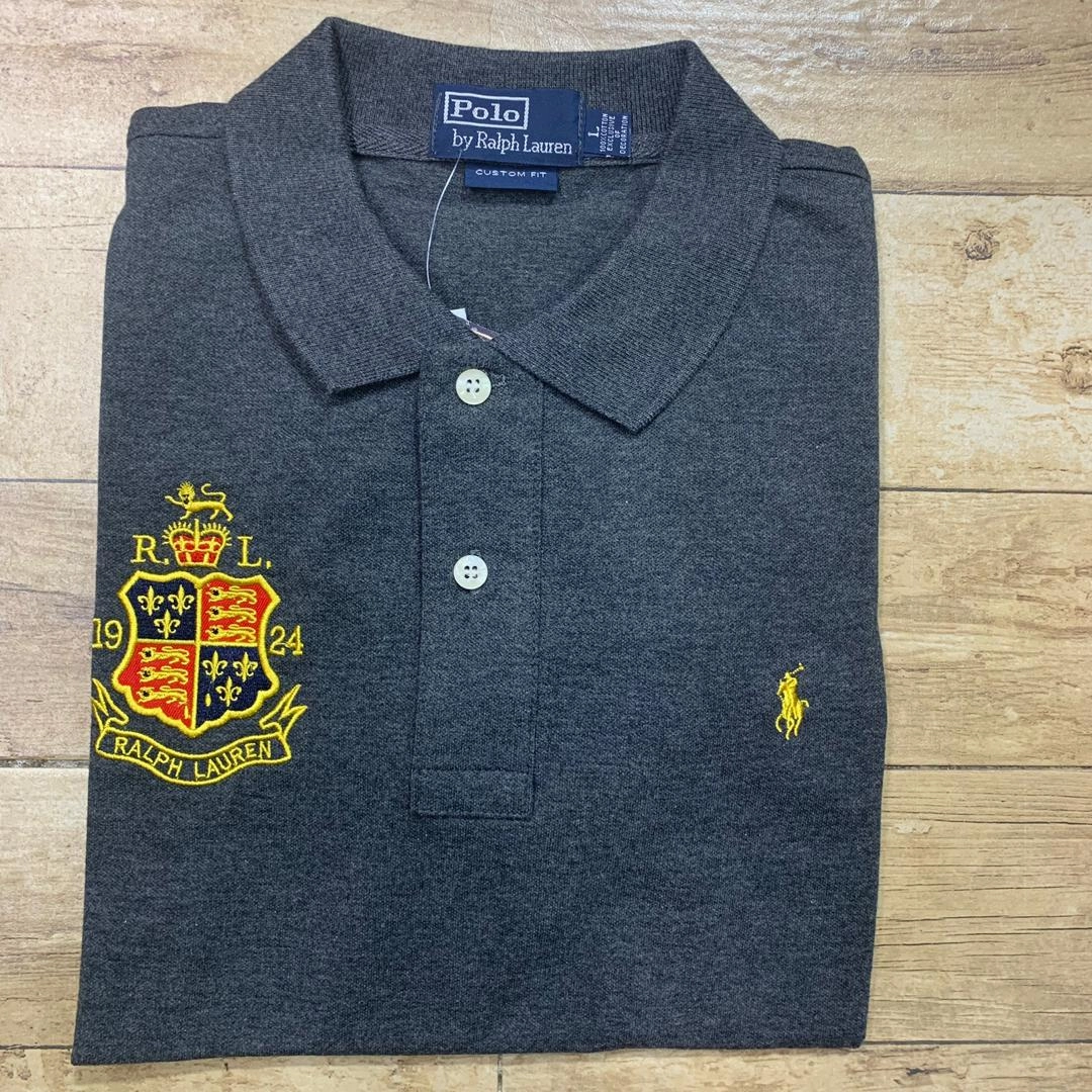 PRL 1924 Badge Small Pony Polo | Grey Smooth Neckline