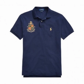 Wide Neck Opening PRL 1924 Badge Small Pony Polo | Navy Blue