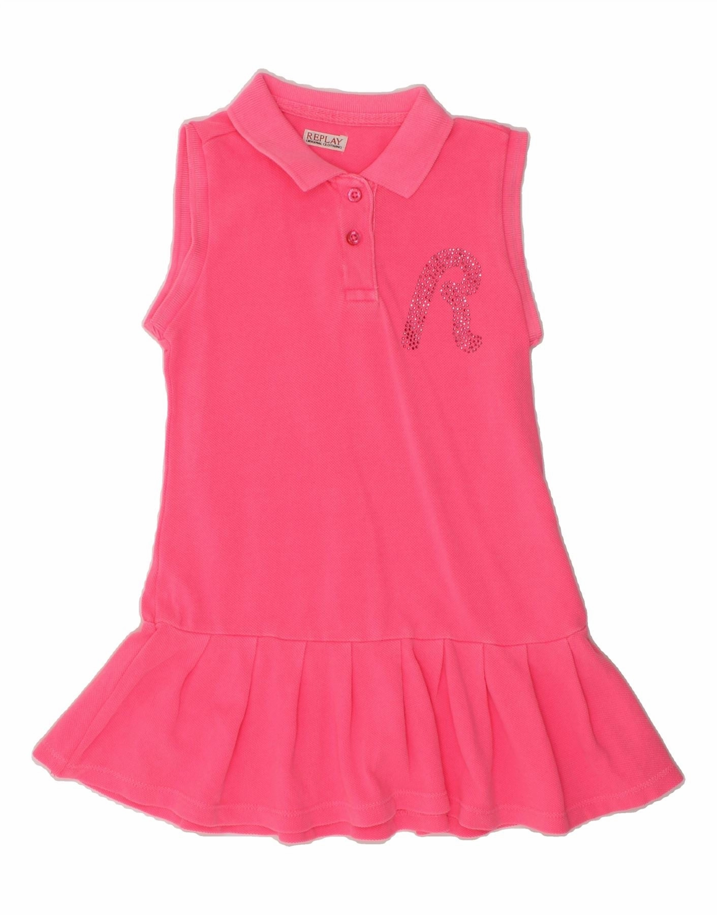 Smooth silhouette Sheer Light REPLAY Girls Graphic Sleeveless Polo Dress 3-4 Years Pink Cotton