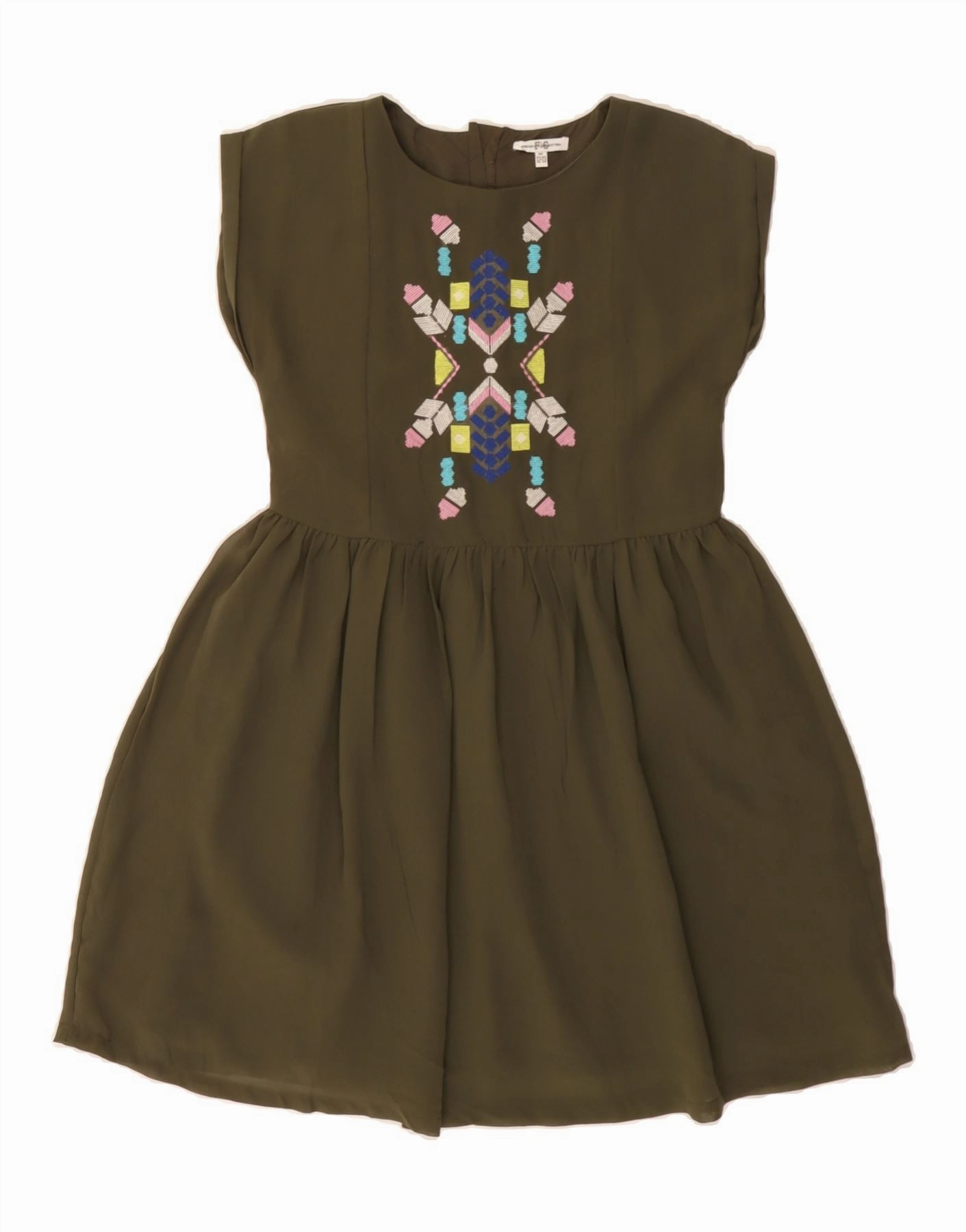 Simple Profile Modern Aesthetic FRENCH CONNECTION Girls A-Line Dress 12-13 Years Green Fair Isle Polyester