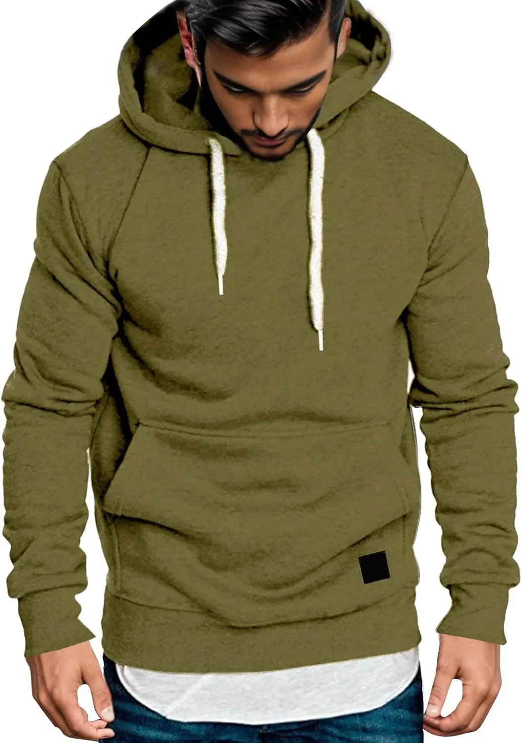 Pullover Hoodies for Men Solid Long Sleeve Drawstring Hooded Sweatshirt Trendy 2025 New Hoodies with Pockets