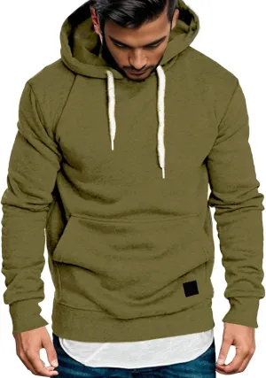 Pullover Hoodies for Men Solid Long Sleeve Drawstring Hooded Sweatshirt Trendy 2025 New Hoodies with Pockets