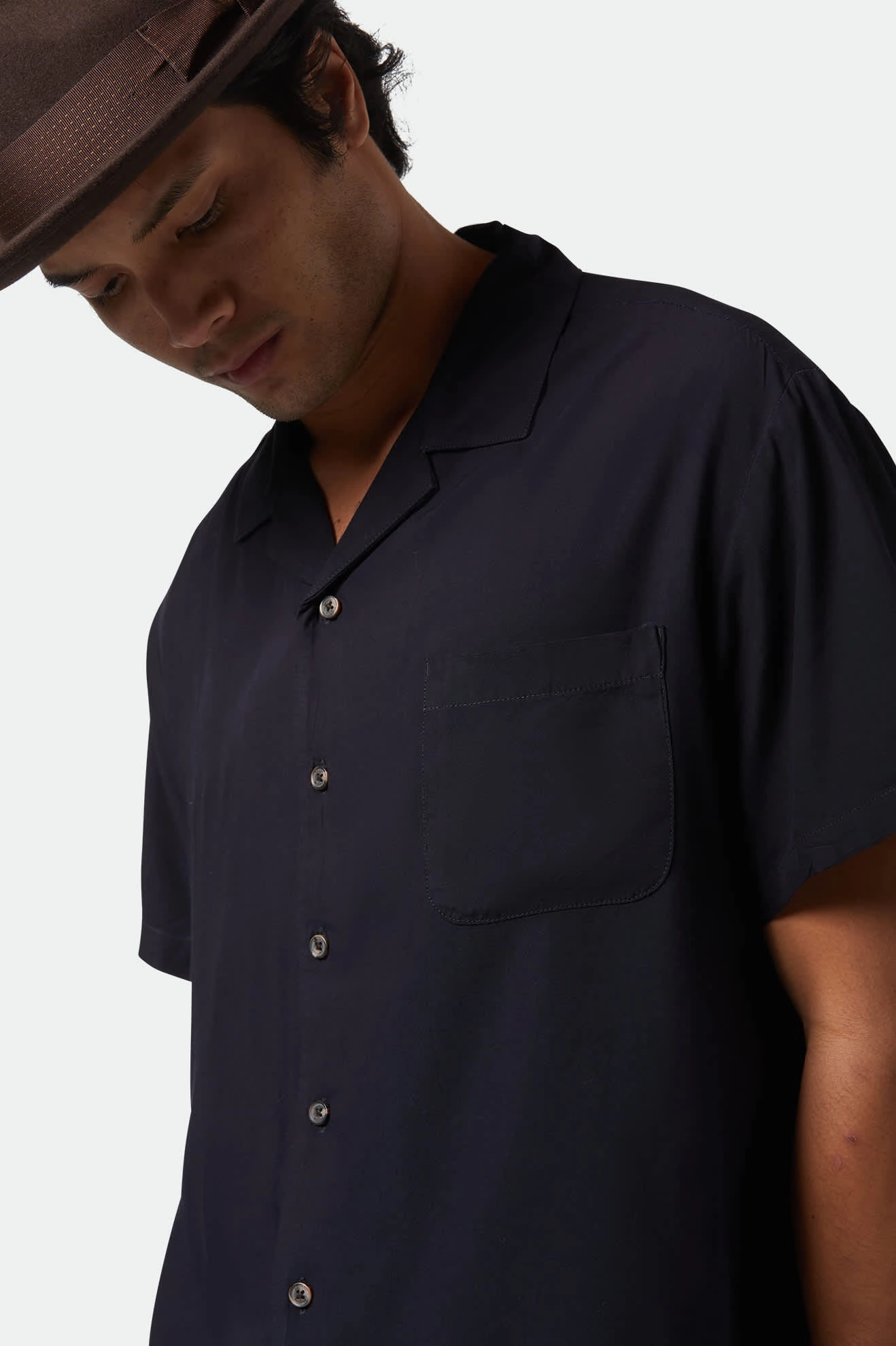 Bunker S/S Camp Collar Shirt - Black Resort Wear Snag Resistant Fabric