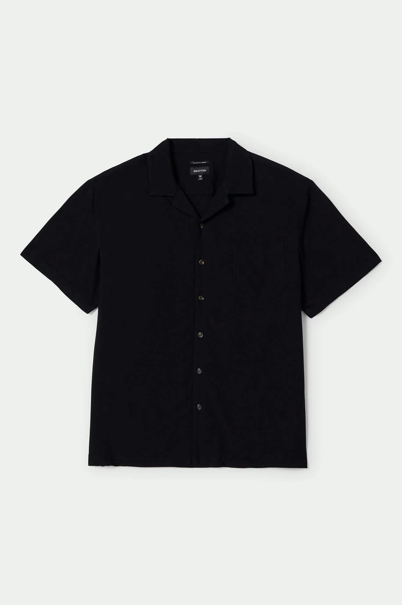 Bunker S/S Camp Collar Shirt - Black Tailored Silhouette Casual Sophistication