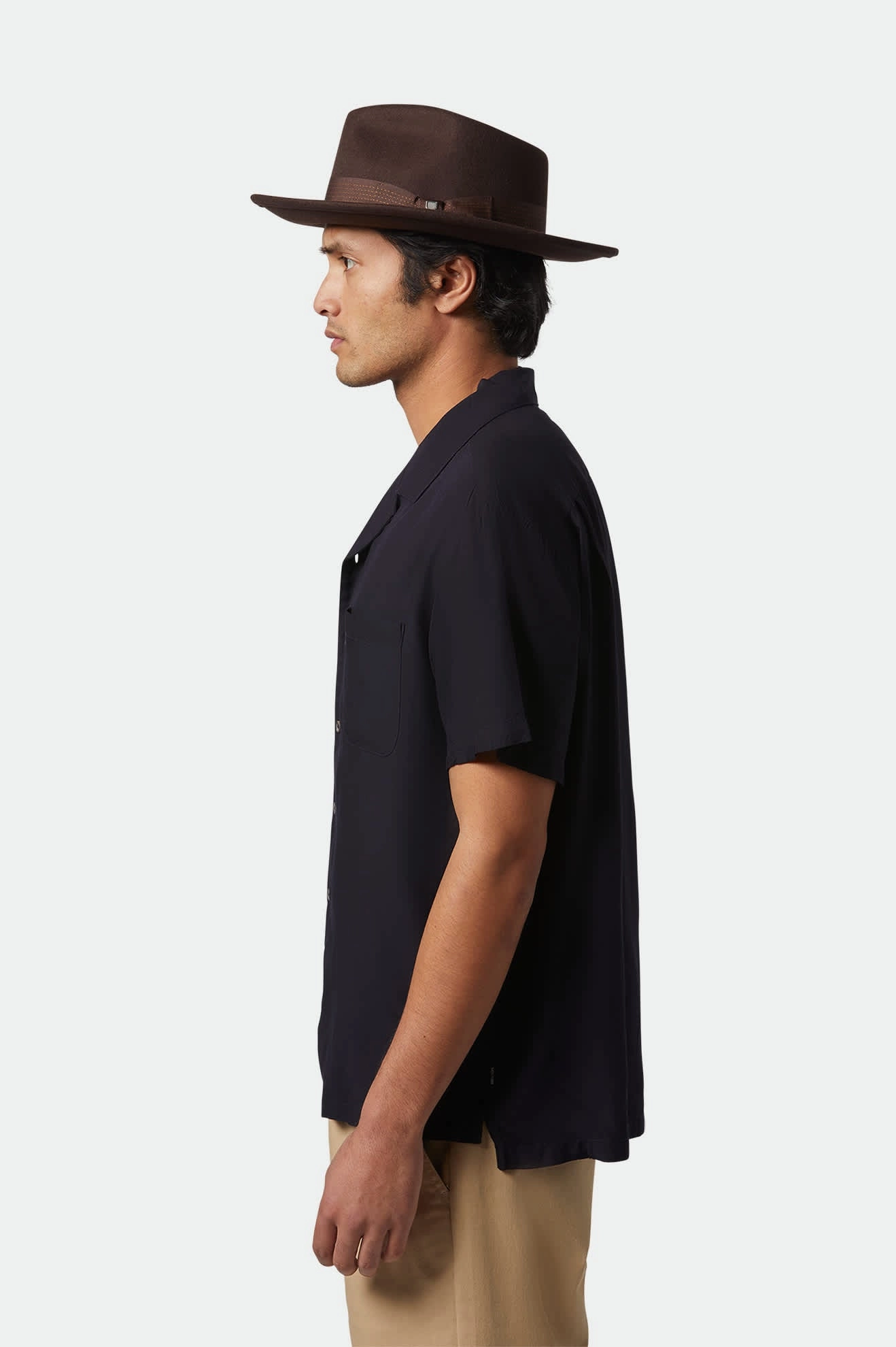 Short Sleeve High-Quality Fabric Bunker S/S Camp Collar Shirt - Black