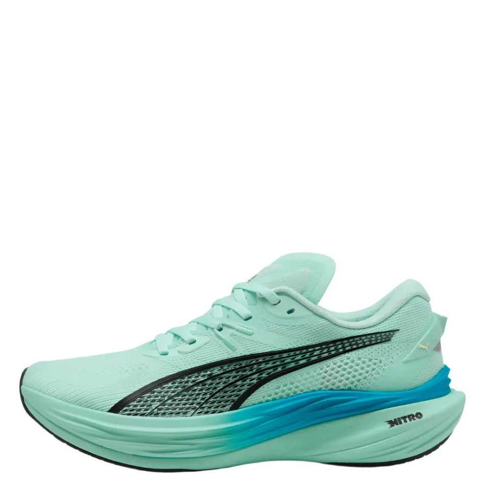Dynamic Heel Stabilizer standard - width running gear PUMA Men's Deviate NITRO 3 Running Shoes in Mint Melt/Speed Blue AW25
