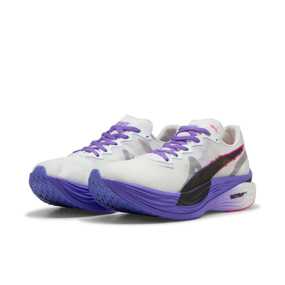 PUMA Men's Deviate NITRO Elite 3 DIGITOKYO Running Shoes in PUMA White/Dark Amethyst AW25 outdoor equipment running in bright colors