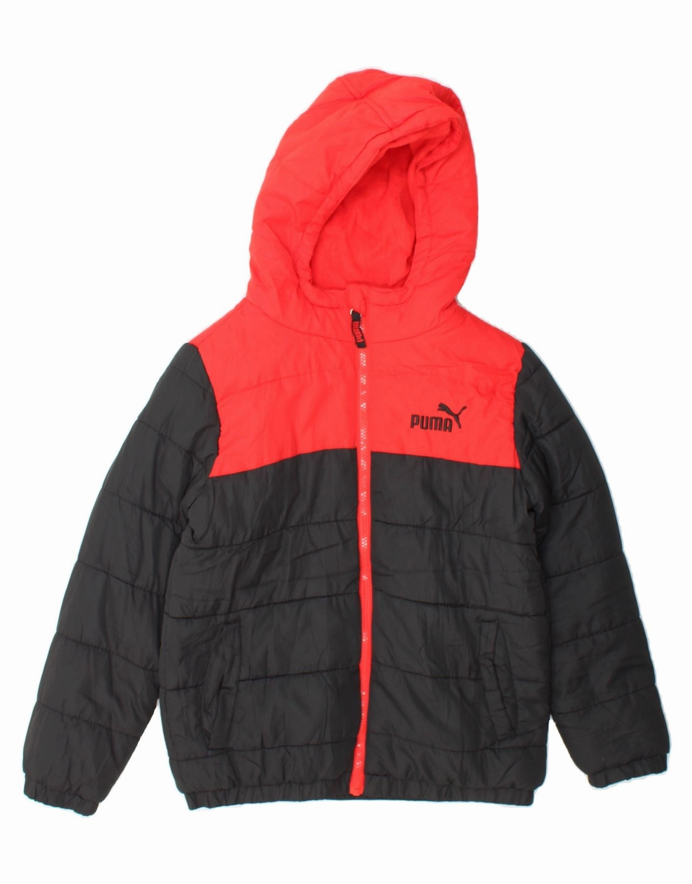 Layer Look Clean Finish PUMA Boys Hooded Padded Jacket 10-11 Years Medium Black Colourblock