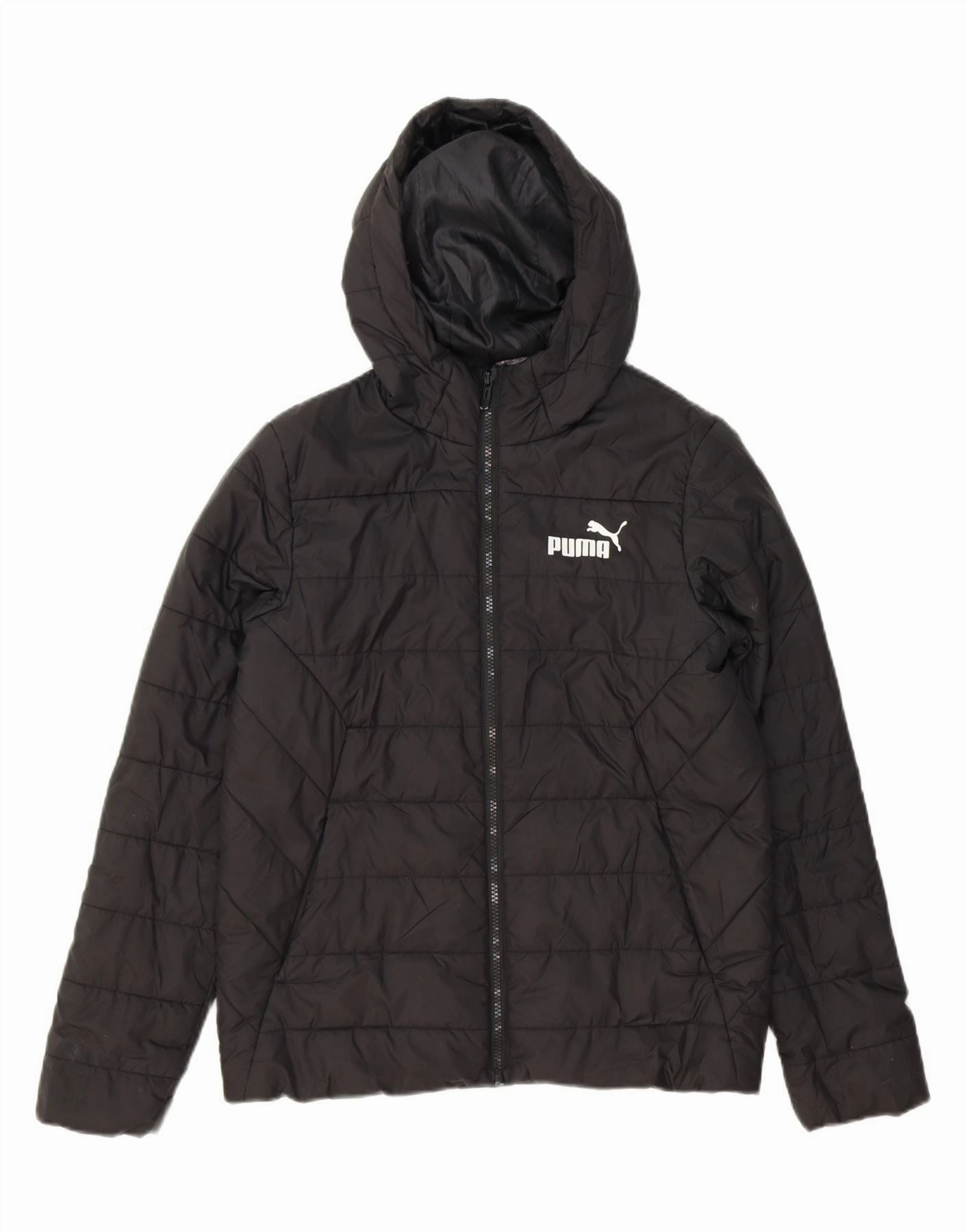 Waterproof Outer Layer PUMA Boys Hooded Padded Jacket 13-14 Years Black Polyester