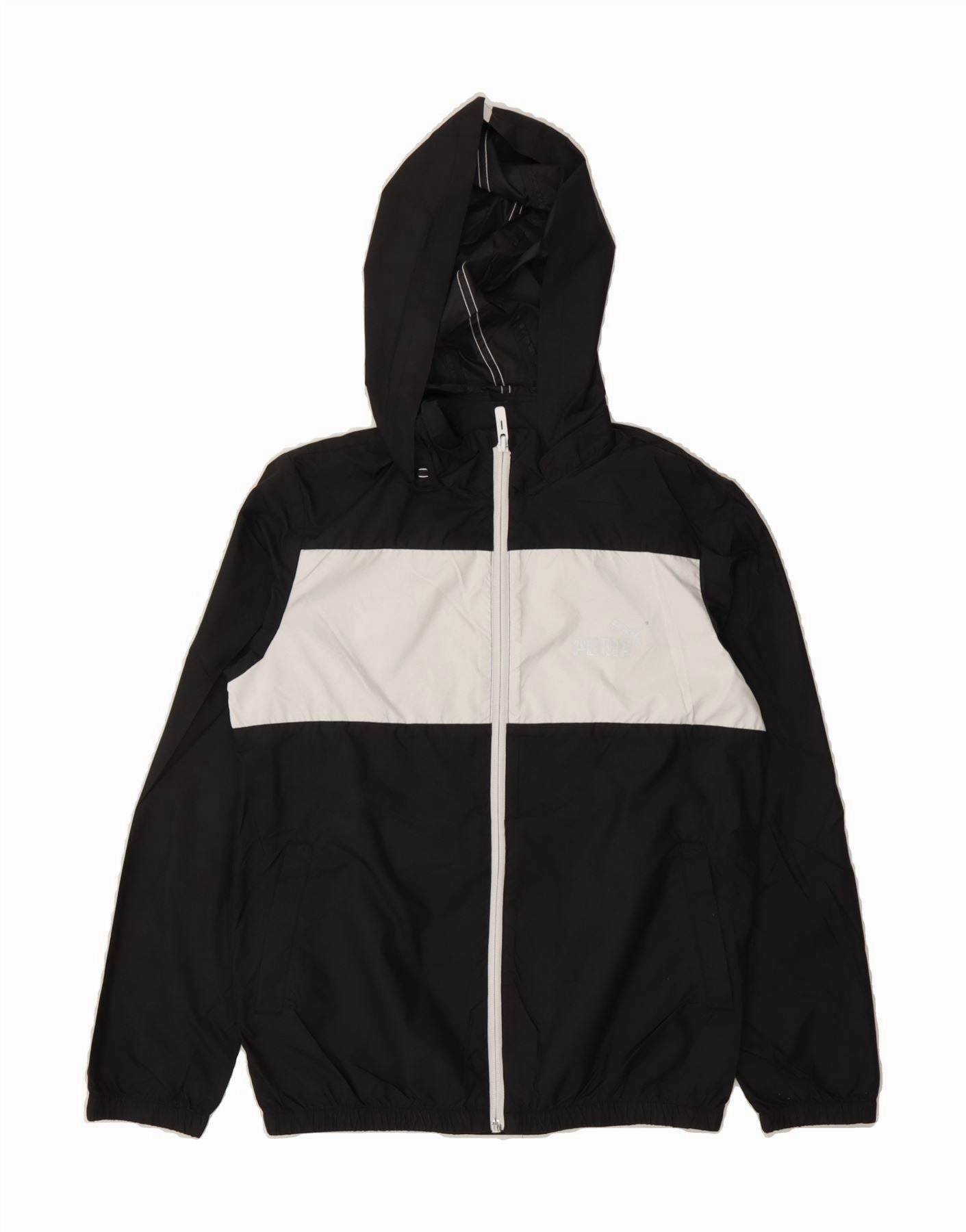 PUMA Boys Hooded Rain Jacket 11-12 Years Black Colourblock Polyester Weather Ready