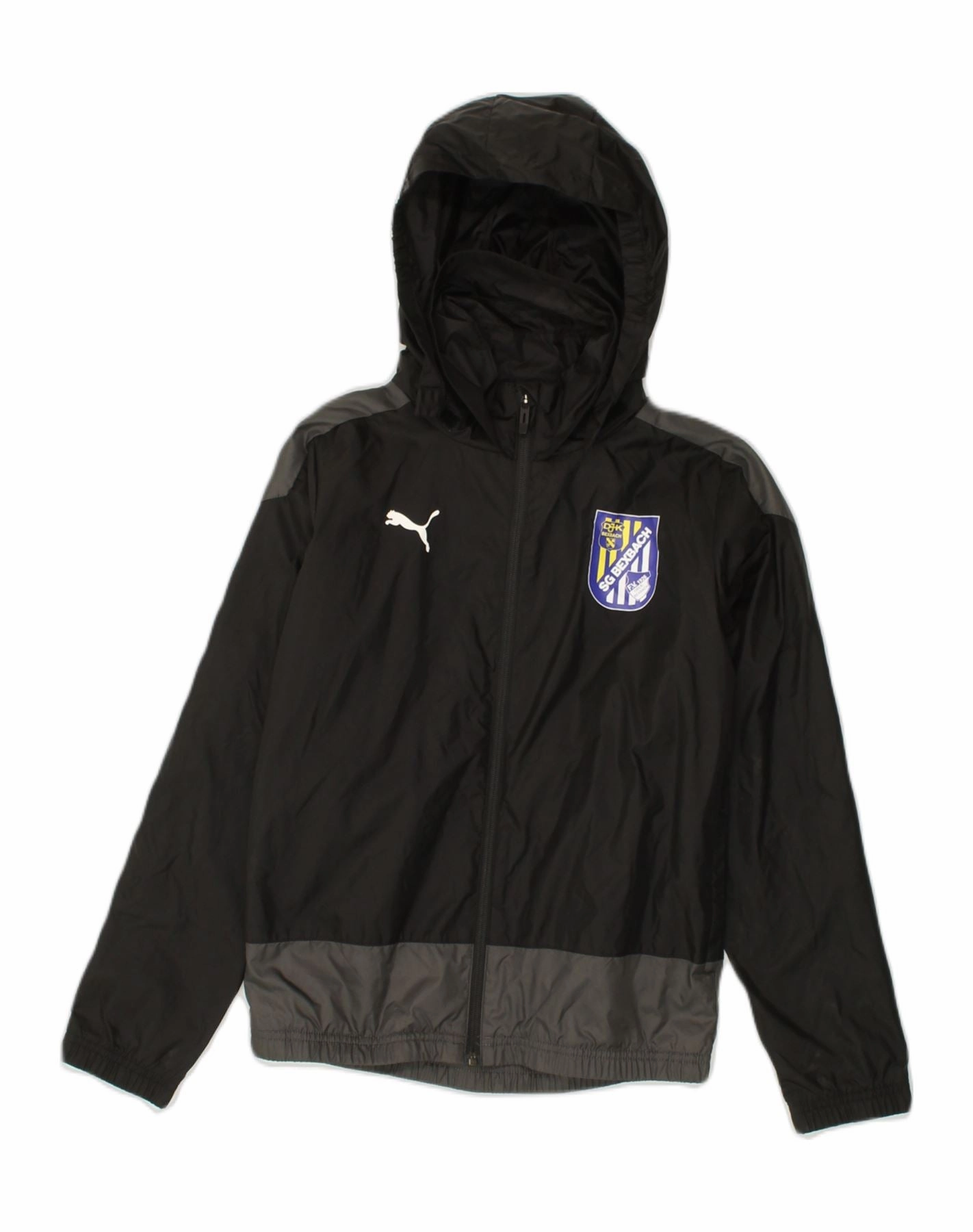 PUMA Boys SG Bexbach Hooded Rain Jacket 11-12 Years Black Colourblock Hardware Soft Inner Lining