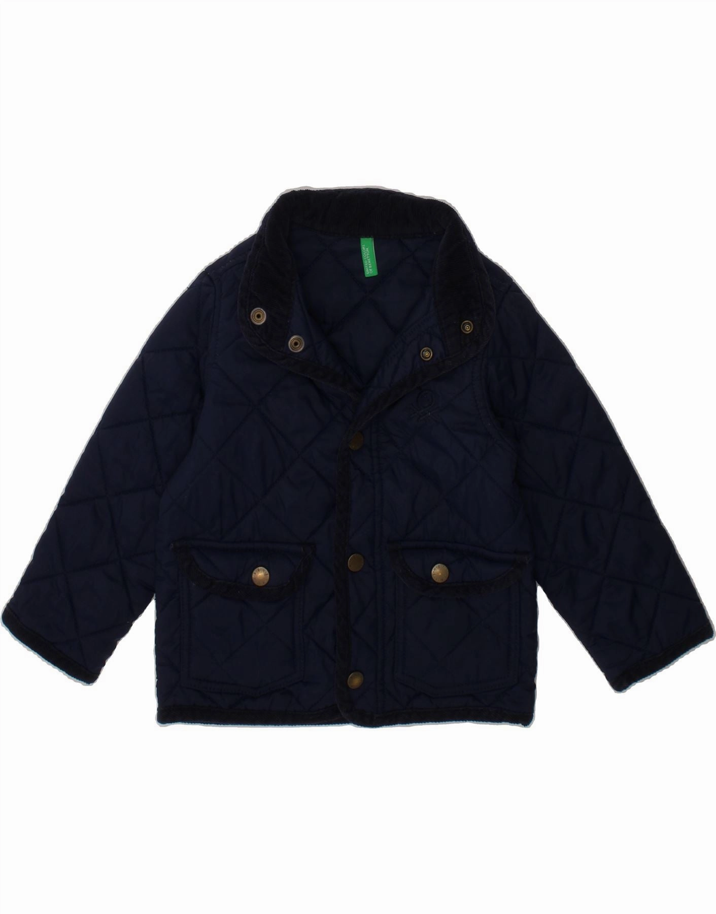 BENETTON Boys Quilted Jacket 2-3 Years Navy Blue Polyamide Adjustable Hem System Grow