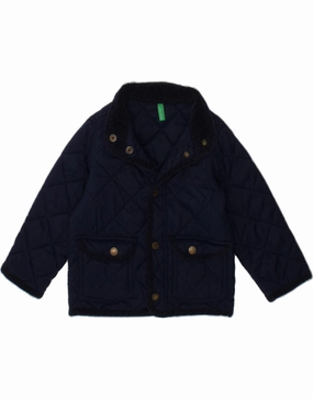 BENETTON Boys Quilted Jacket 2-3 Years Navy Blue Polyamide Adjustable Hem System Grow
