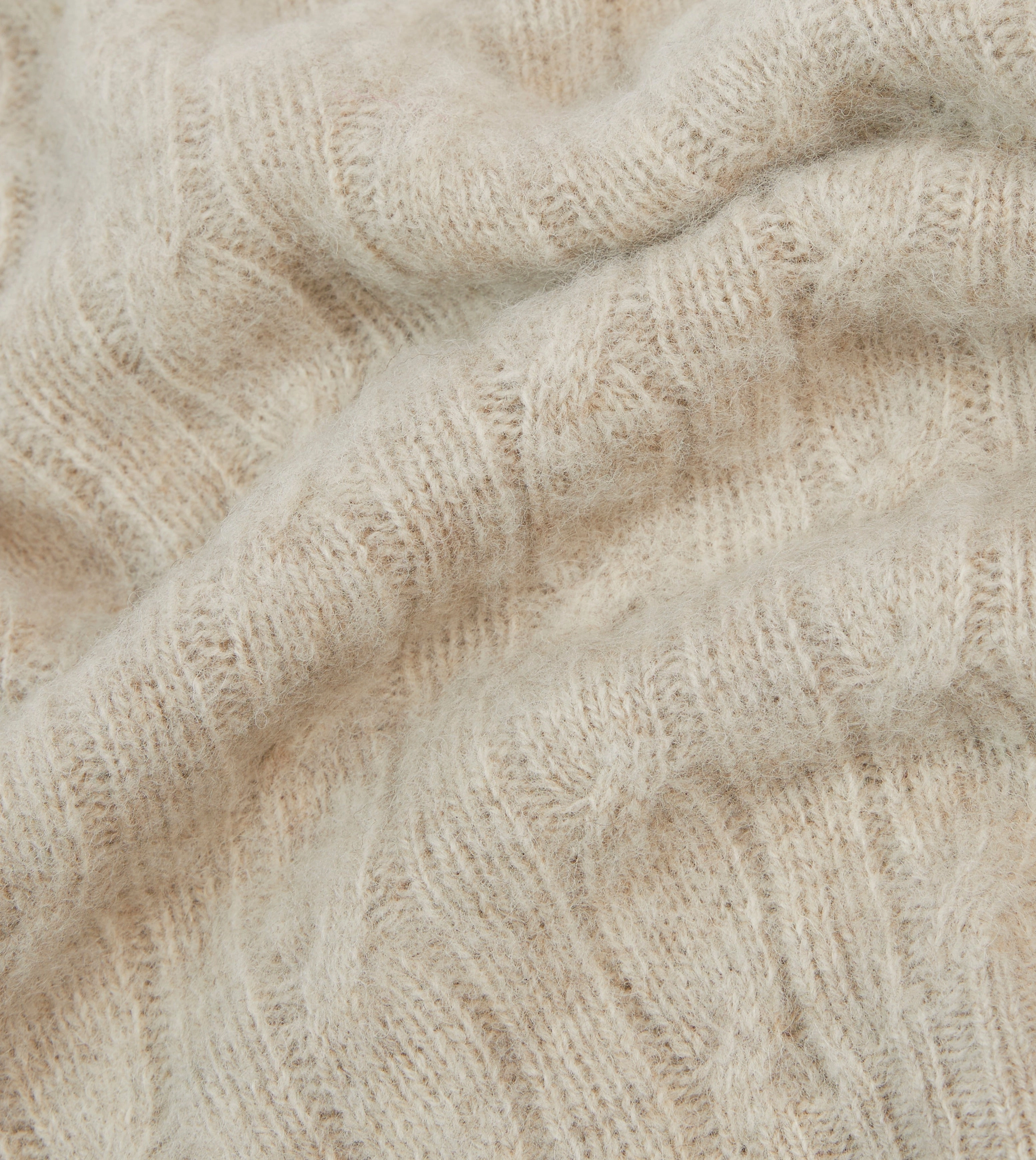 Putty Brushed Cable Knit Shetland Crew Neck Jumper Friction Resistant Seasonal Warmth