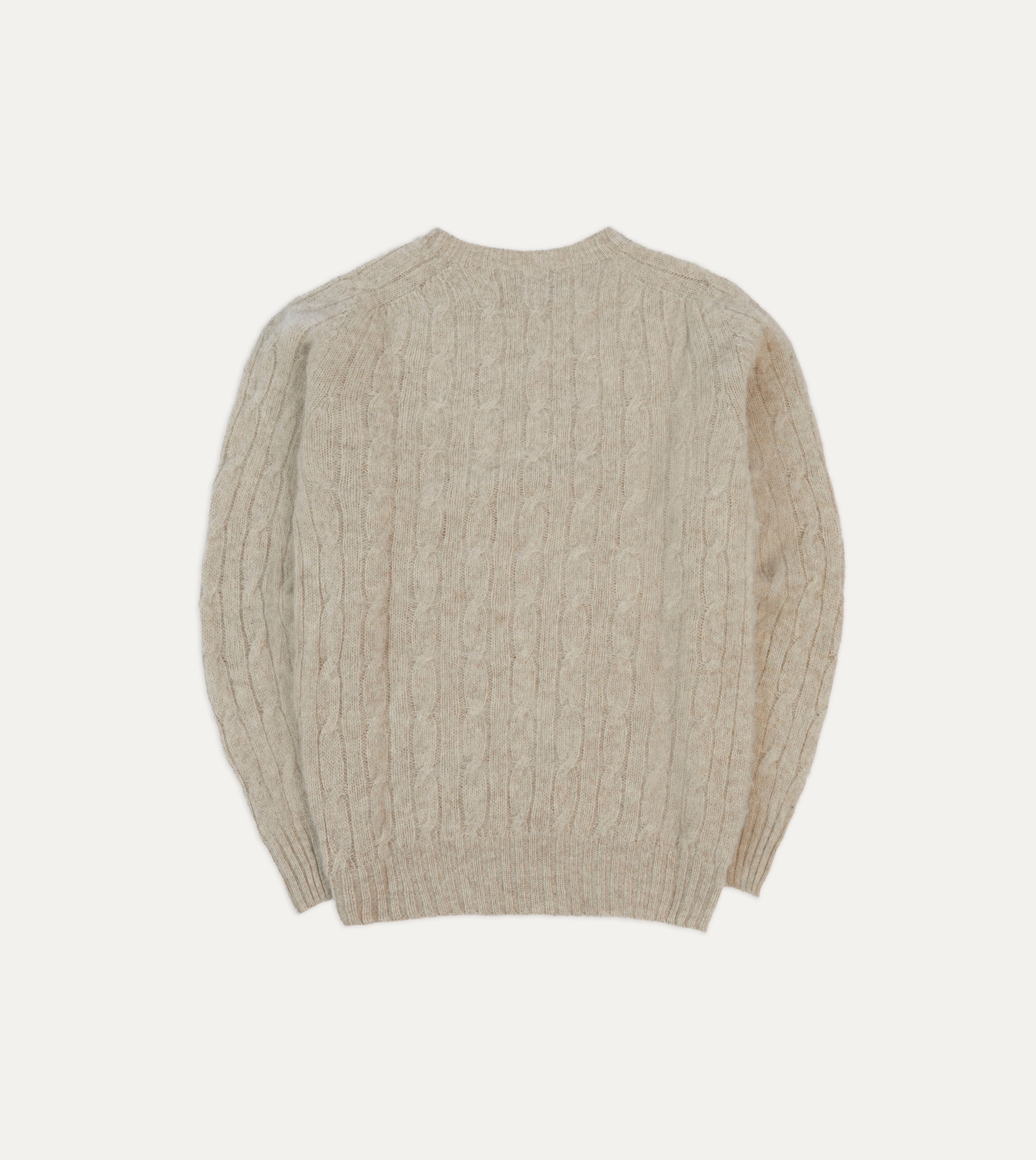Putty Brushed Cable Knit Shetland Crew Neck Jumper FineGauge Knit Street Layer