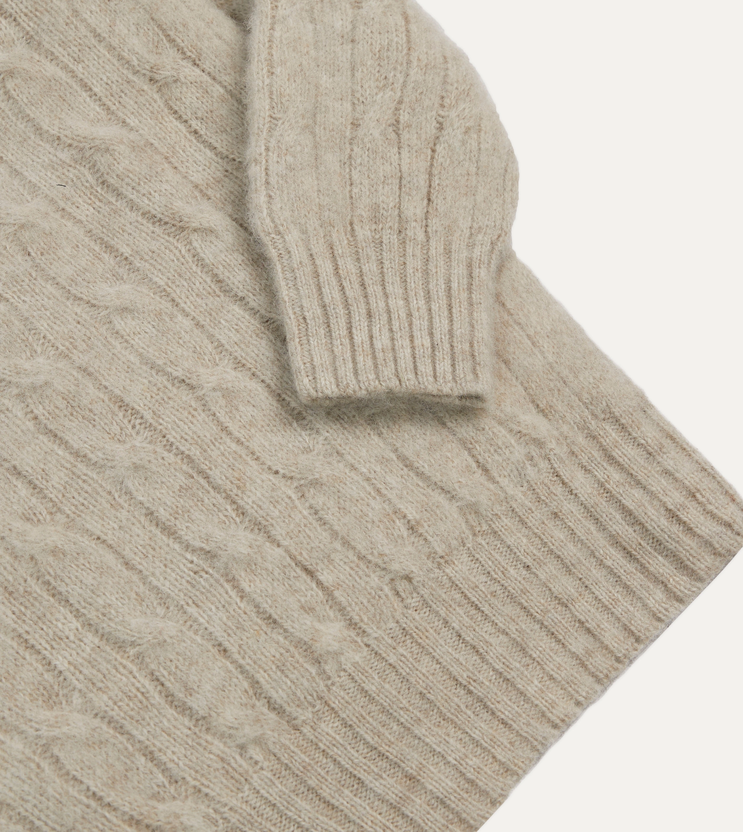 Neutral Fit Putty Brushed Cable Knit Shetland Crew Neck Jumper
