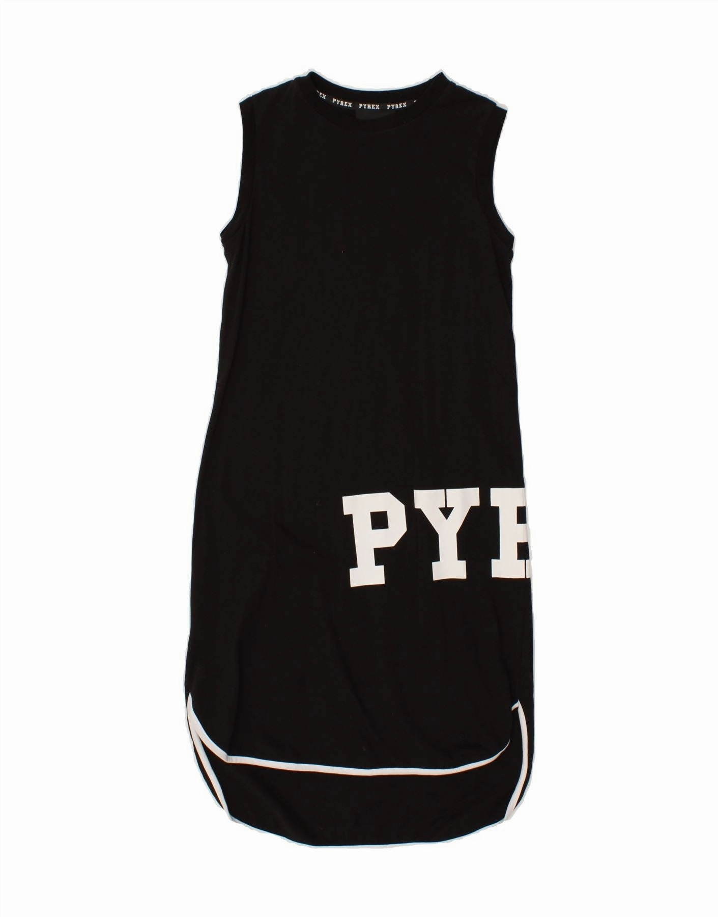 PYREX Girls Graphic Sleeveless T-Shirt Dress 13-14 Years Black Cotton Floral Pattern