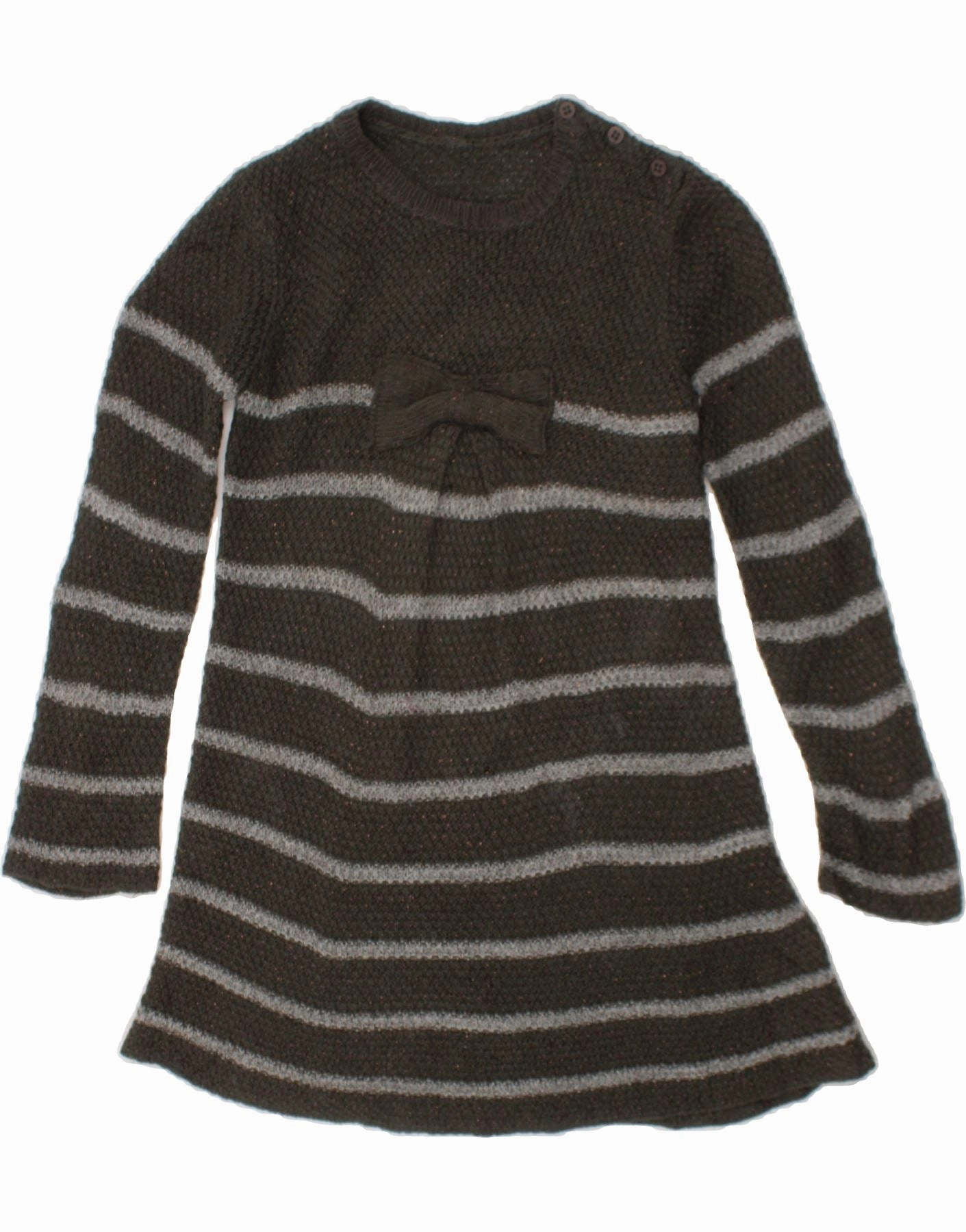 VINTAGE Girls Long Sleeve Jumper Dress 2-3 Years Grey Striped Vacation Outfit