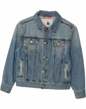 AMERICANINO Boys Graphic Denim Jacket 5-6 Years Small Blue Cotton Pocket-square Moisture Wicking Layer
