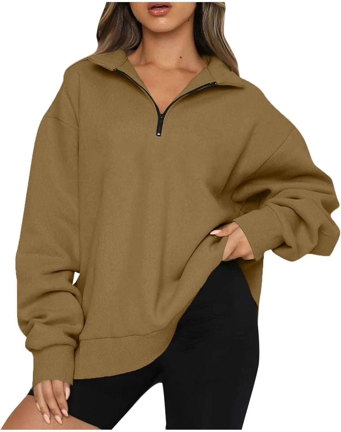 Quarter Zip Pullover Women Fleece Lightweight Oversized Sweatshirt Preppy Cute Sweatshirts Hoodies with Zipper