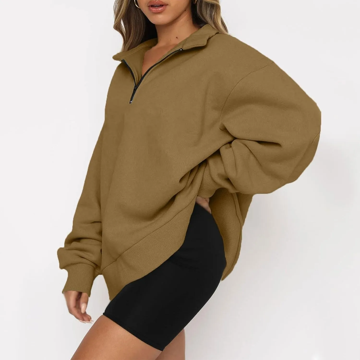 Quarter Zip Pullover Women Fleece Lightweight Oversized Sweatshirt Preppy Cute Sweatshirts Hoodies with Zipper