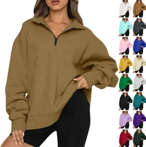 Quarter Zip Pullover Women Fleece Lightweight Oversized Sweatshirt Preppy Cute Sweatshirts Hoodies with Zipper