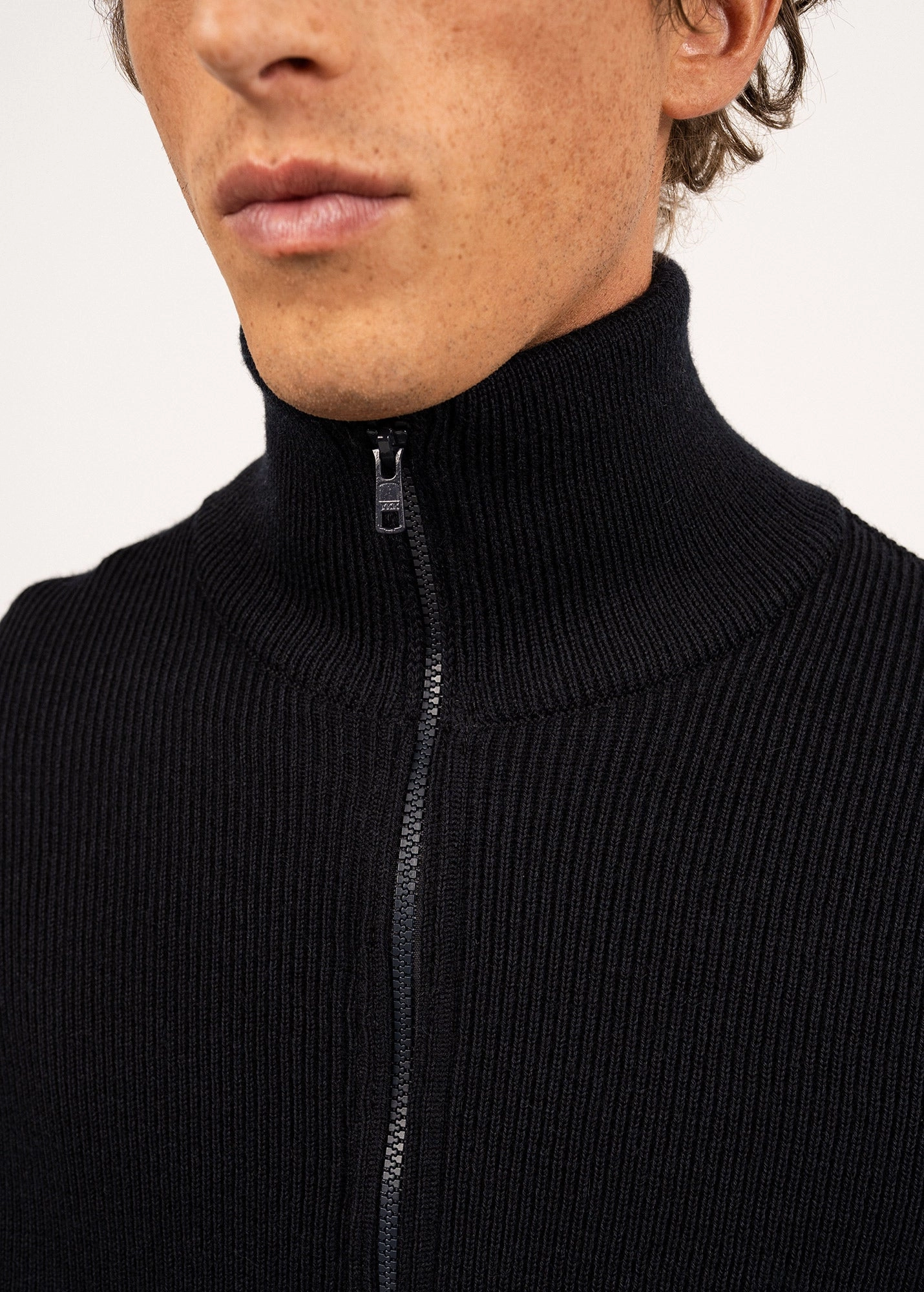 Street Style Relaxed Fit QUIBERON - High Collar Knit Jacket (NAVY)