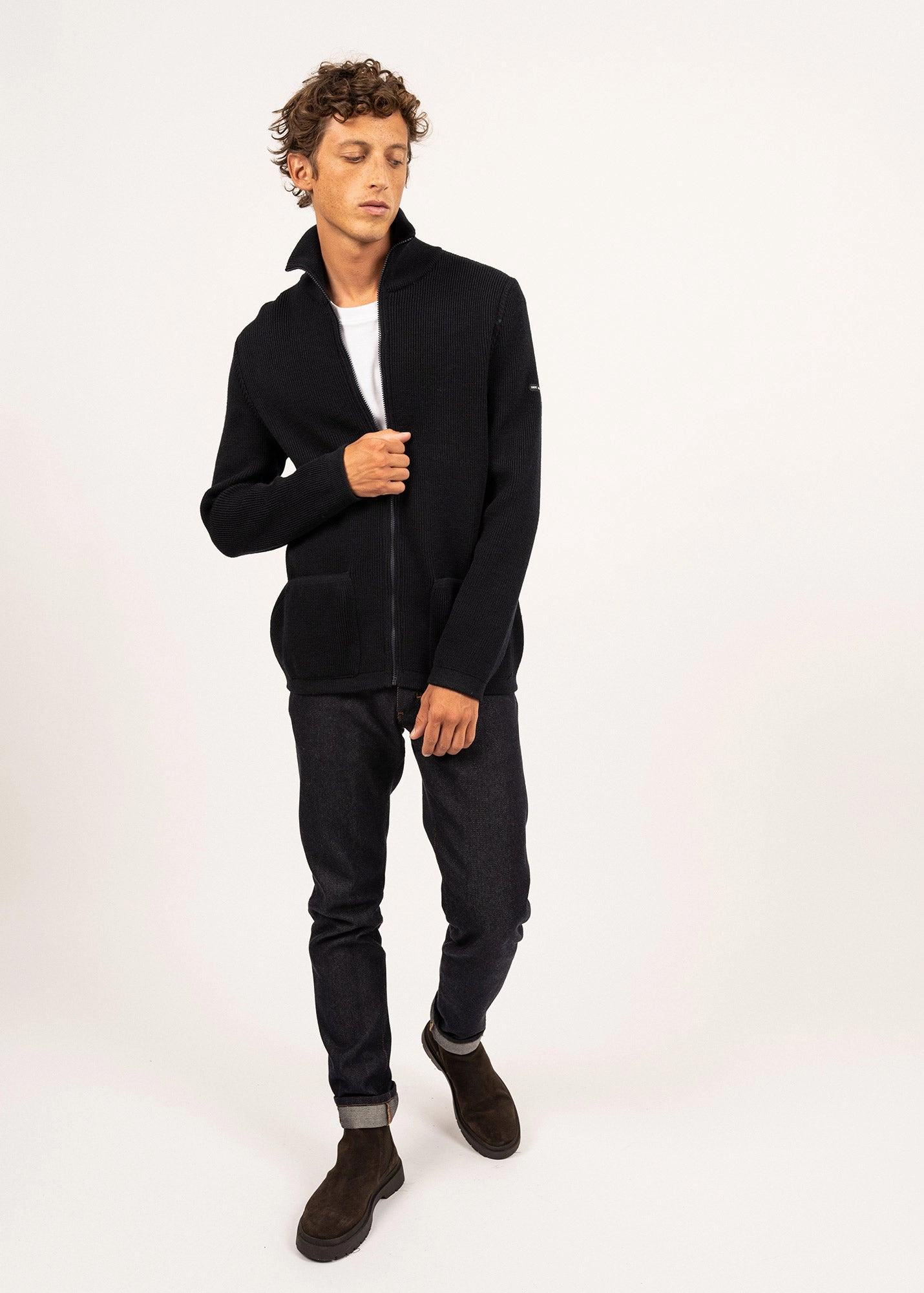 Ultimate Layering QUIBERON - High Collar Knit Jacket (NAVY)