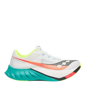 Saucony Men's Endorphin Pro 4 Running Shoes in White/Mutant AW25 running with a headband