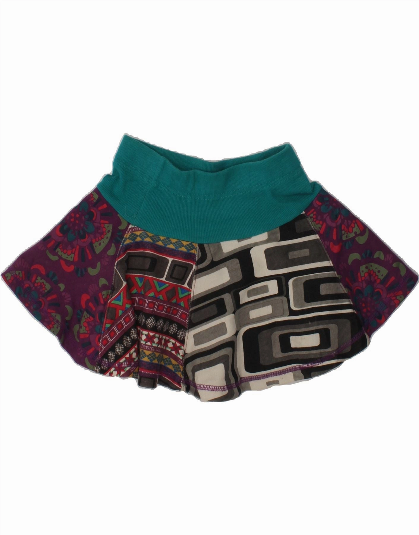 DESIGUAL Girls Crazy Pattern A-Line Skirt 7-8 Years W20 Purple Patchwork Versatile Piece Timeless Shape