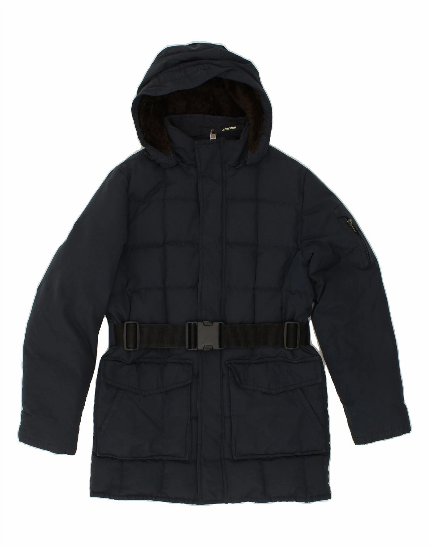Rain Break WOOLRICH Boys Hooded Padded Coat 11-12 Years Navy Blue Cotton