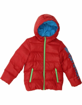 Breathable Technology BENETTON Boys Graphic Hooded Padded Jacket 6-7 Years Small Red Polyester