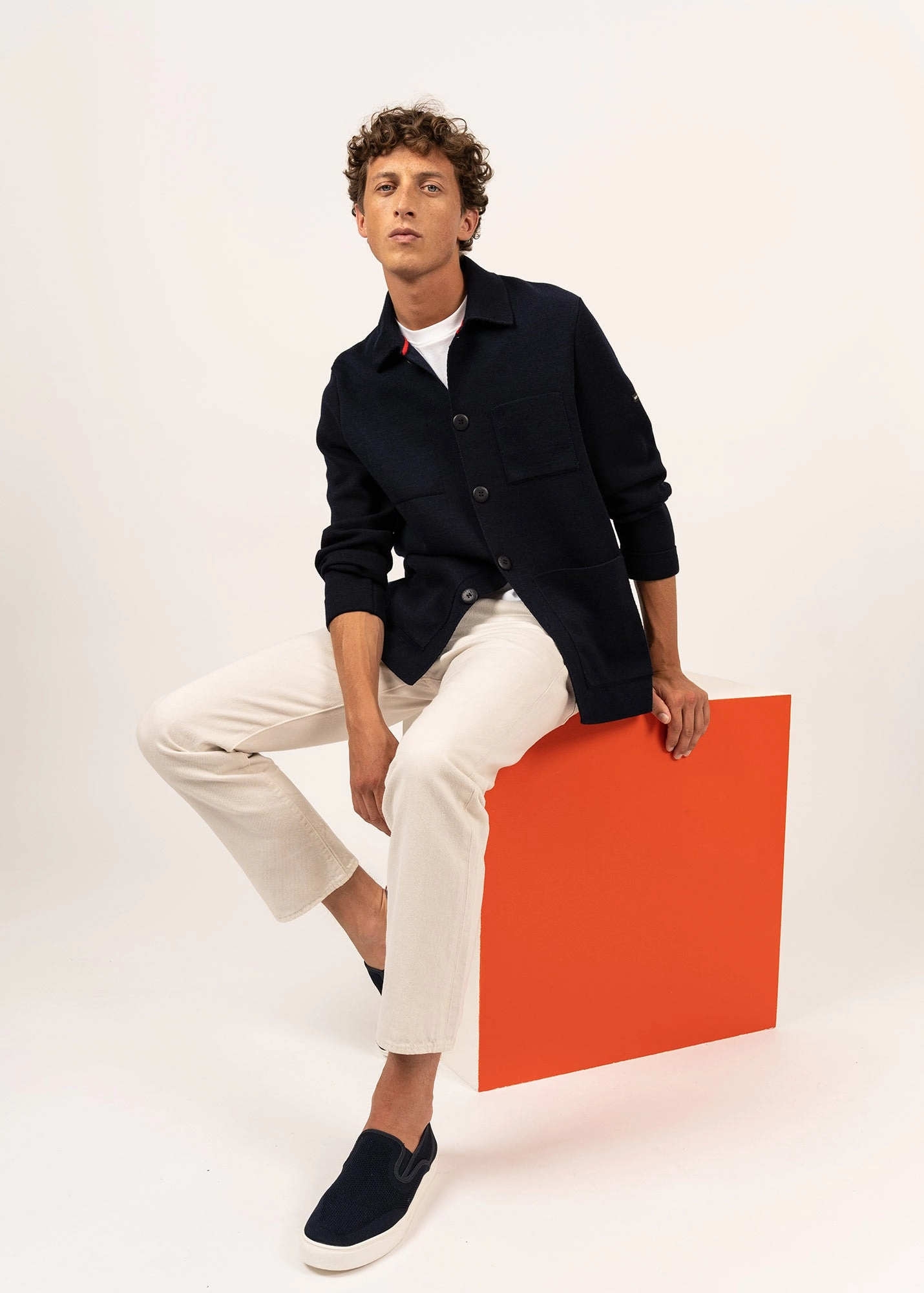 Knitwear Look Versatile Apparel CORK II - Ponte Knit Wool Jacket With Buttons for Men (NAVY)