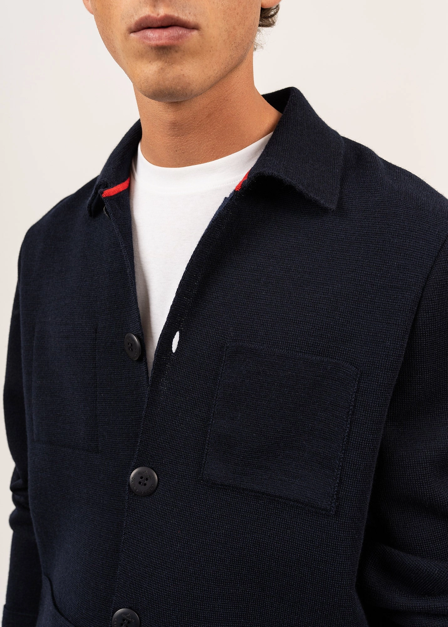 CORK II - Ponte Knit Wool Jacket With Buttons for Men (NAVY) Low Maintenance Care