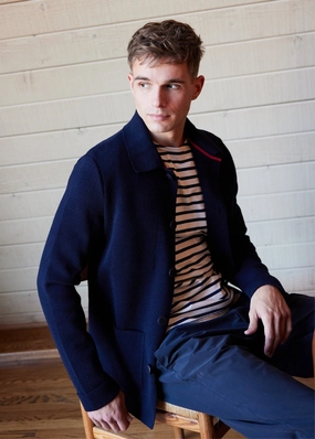 CORK II - Ponte Knit Wool Jacket With Buttons for Men (NAVY) Flexible Fabric Lightweight insulation