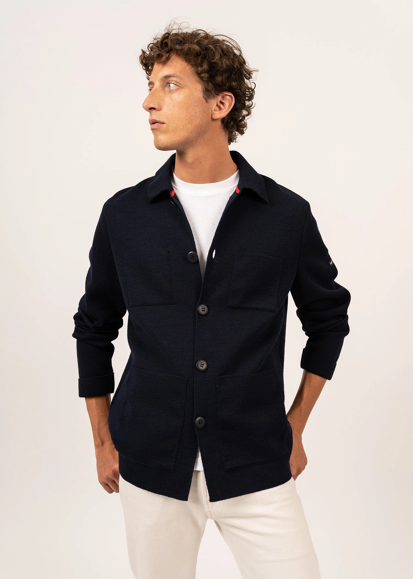 Ventilated Underarm Design CORK II - Ponte Knit Wool Jacket With Buttons for Men (NAVY)