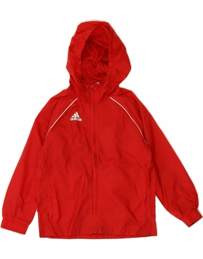 ADIDAS Boys Hooded Rain Jacket 5-6 Years Red Nylon Chain Fitness