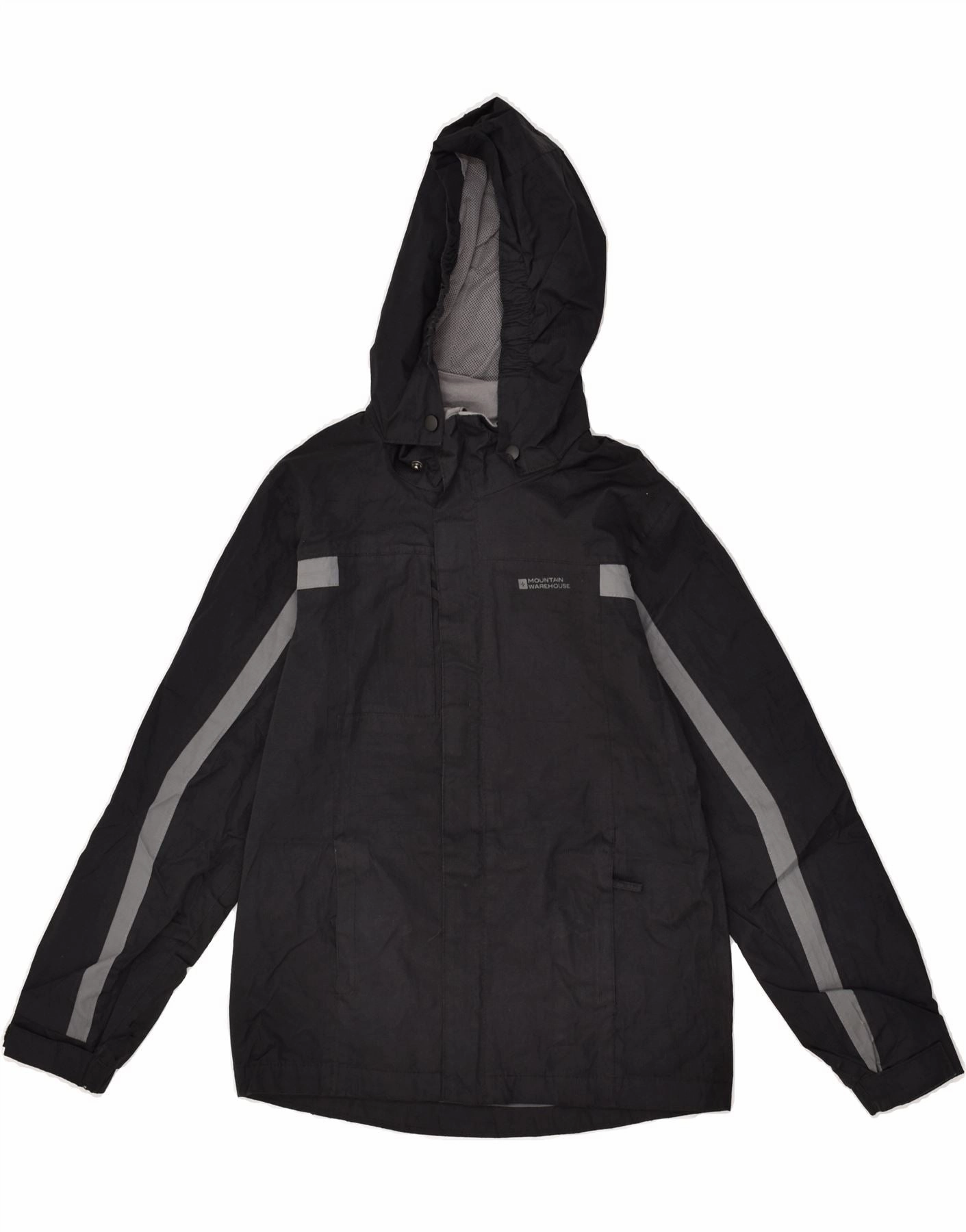 MOUNTAIN WAREHOUSE Boys Hooded Rain Jacket 9-10 Years Black Colourblock Clean Finish gift - giving option