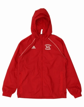 ADIDAS Boys Rain Jacket 11-12 Years Red Polyamide Reinforced Shoulders