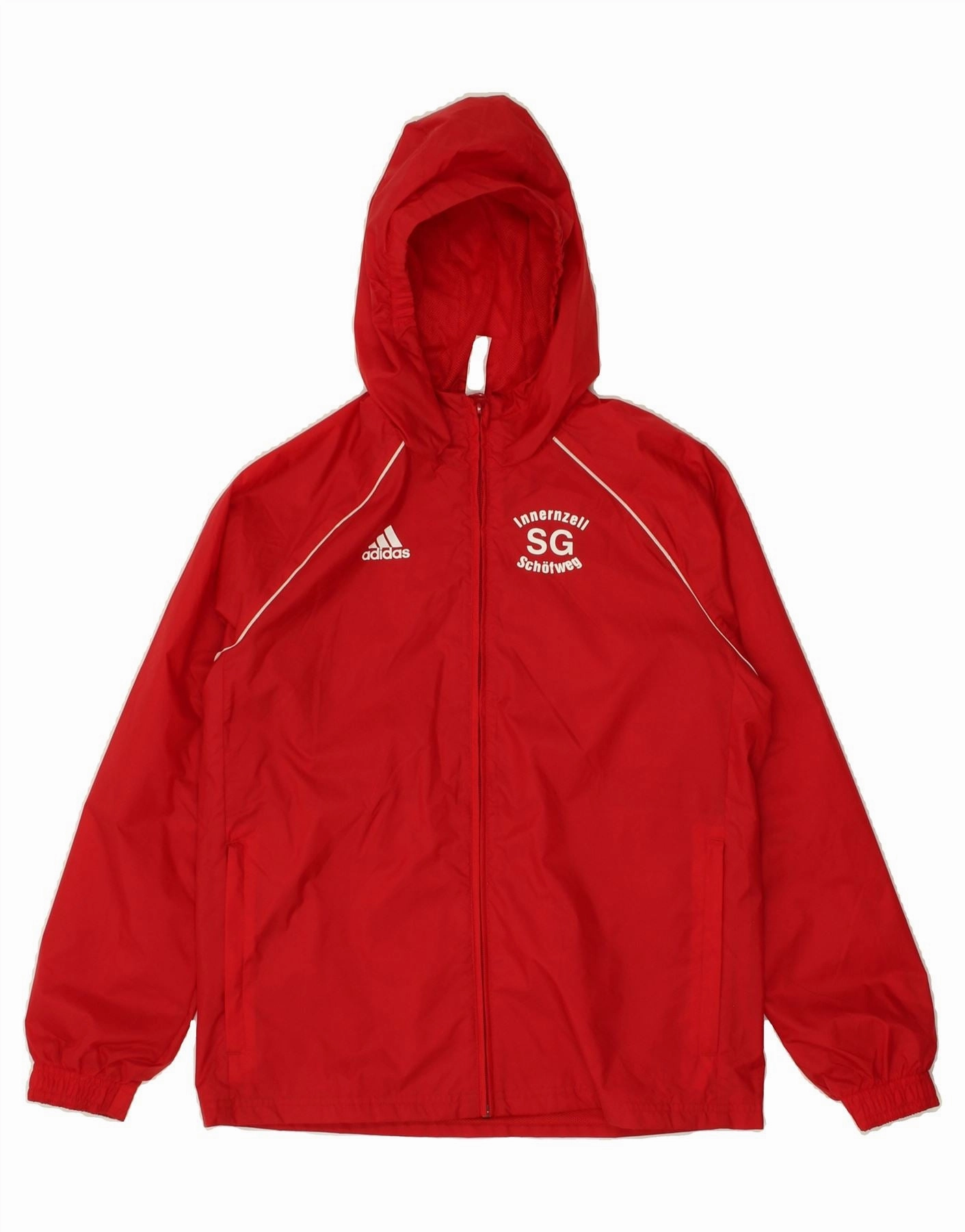 ADIDAS Boys Rain Jacket 11-12 Years Red Polyamide Reinforced Shoulders