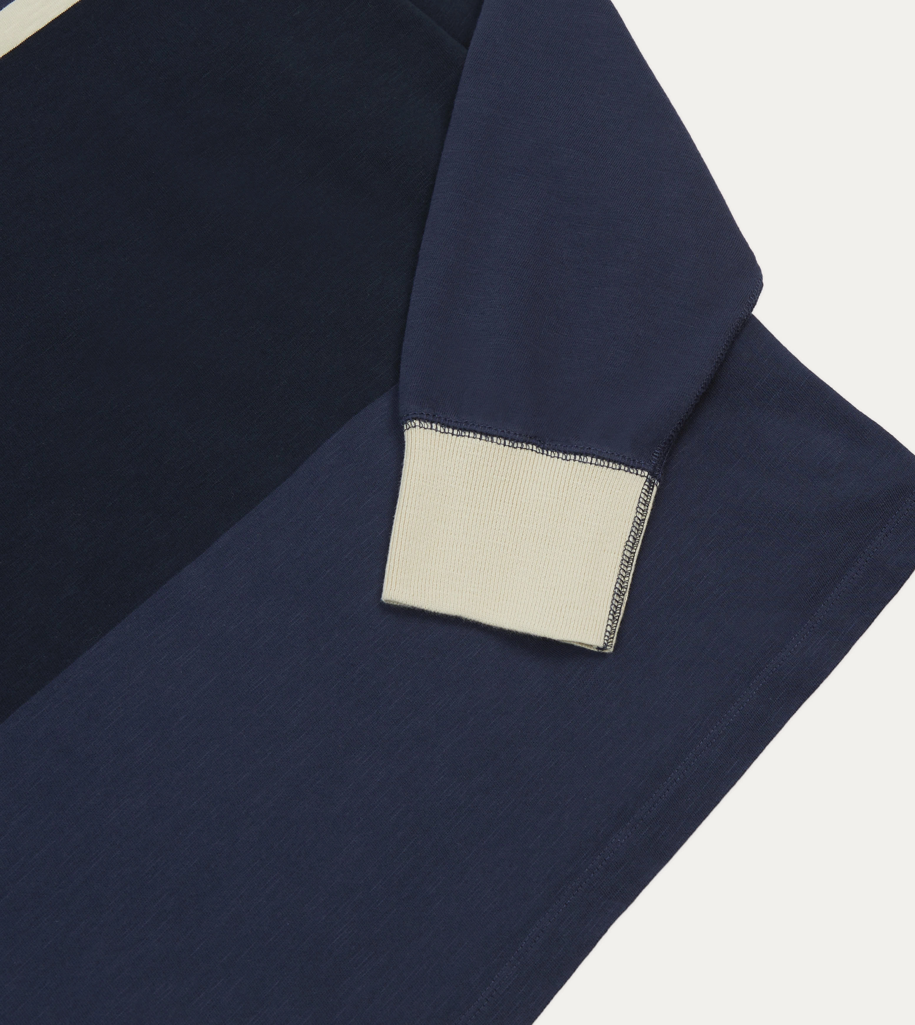 Navy and Ecru Stripe Mock Collar Long-Sleeve Jersey Home Relaxation