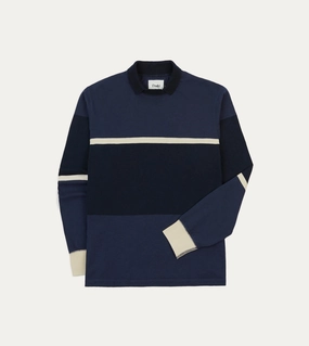 Navy and Ecru Stripe Mock Collar Long-Sleeve Jersey product lace femininity