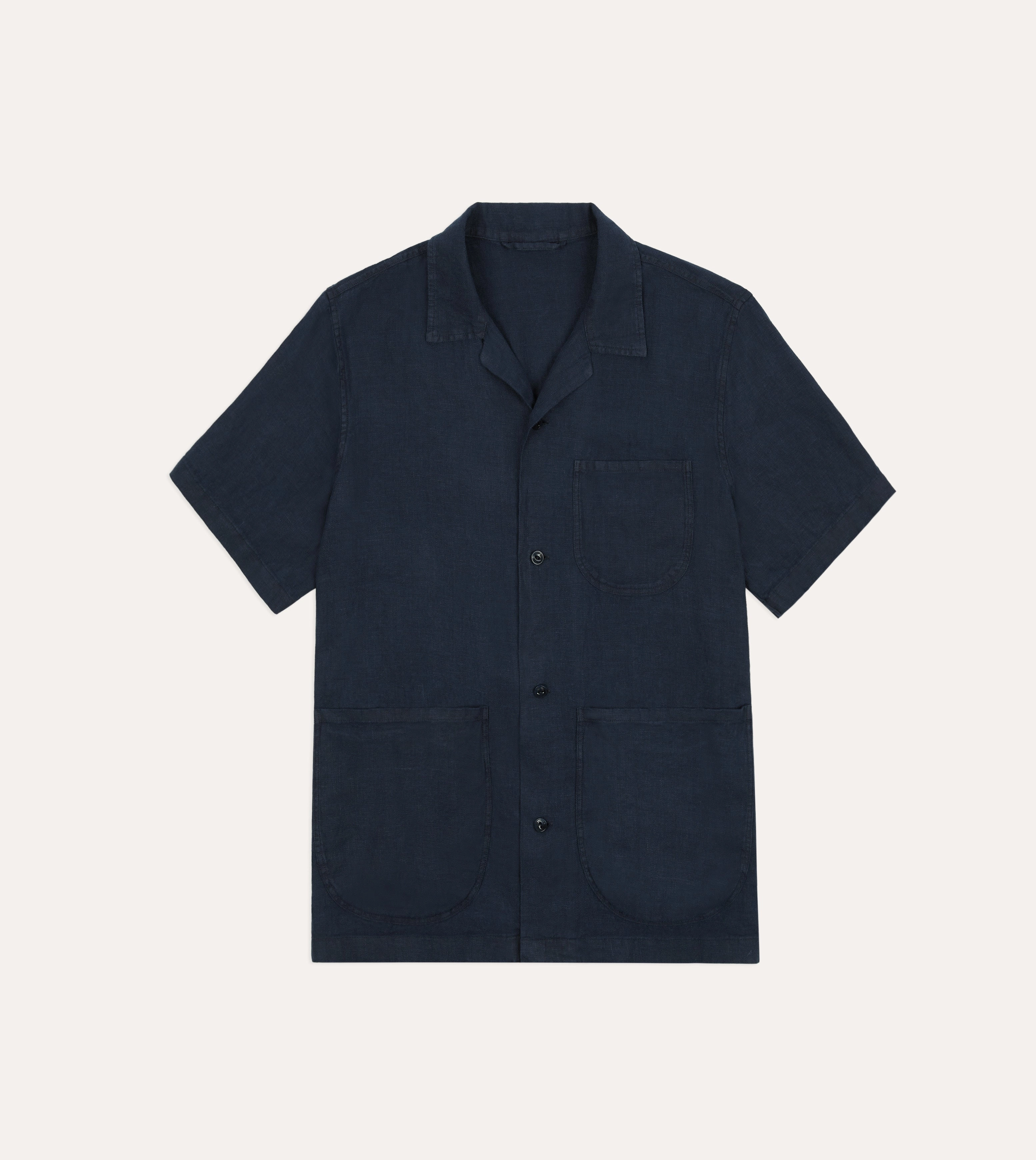 Seamless Side Panels Must-Have Item Indigo Linen Short Sleeve Safari Shirt