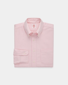 Smooth Cotton Blend Geometric Design Made-in-USA Pink University Stripe Oxford Dress Shirt - Classic Fit