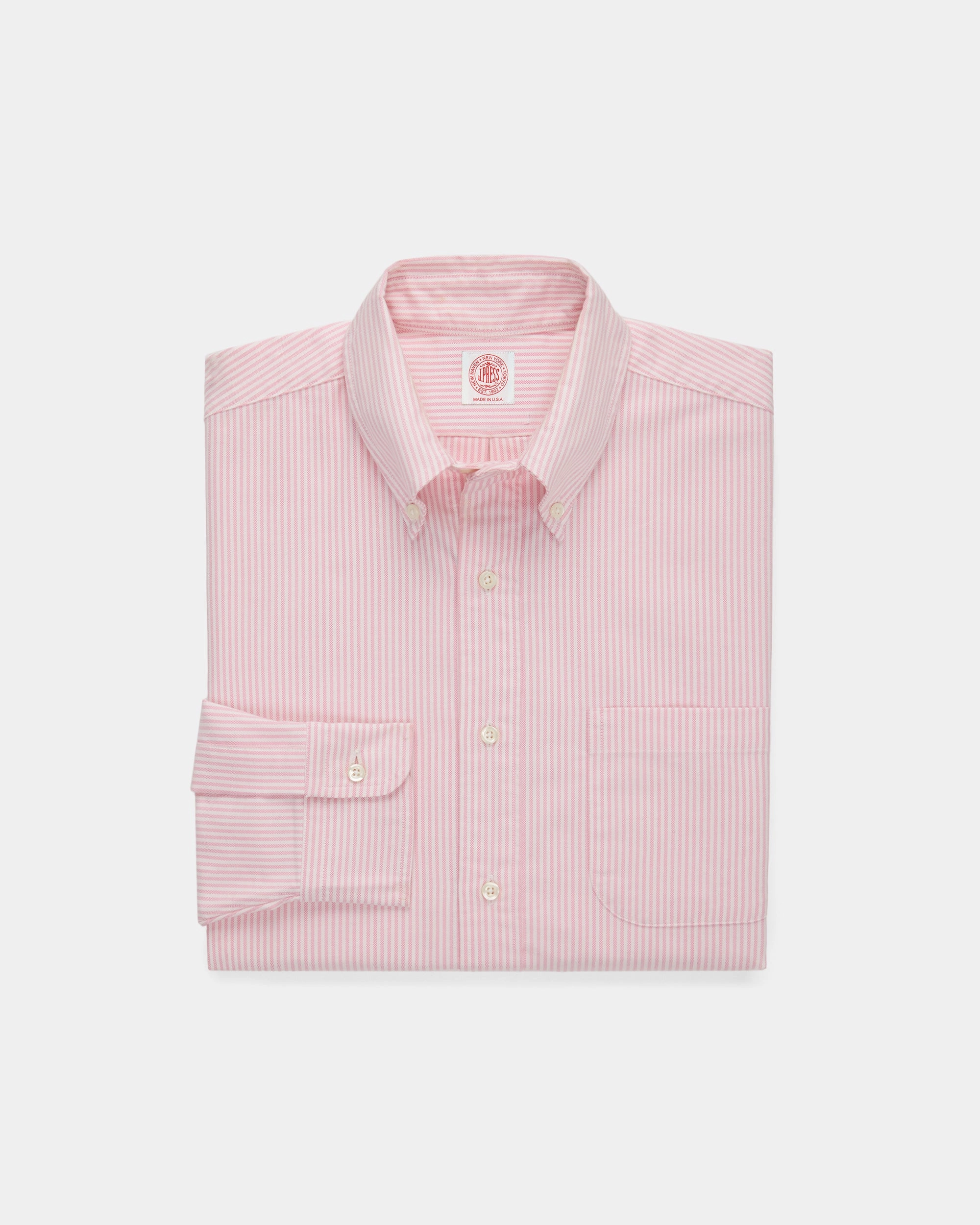 Made-in-USA Pink University Stripe Oxford Dress Shirt - Classic Fit Eco-friendly Tagless label